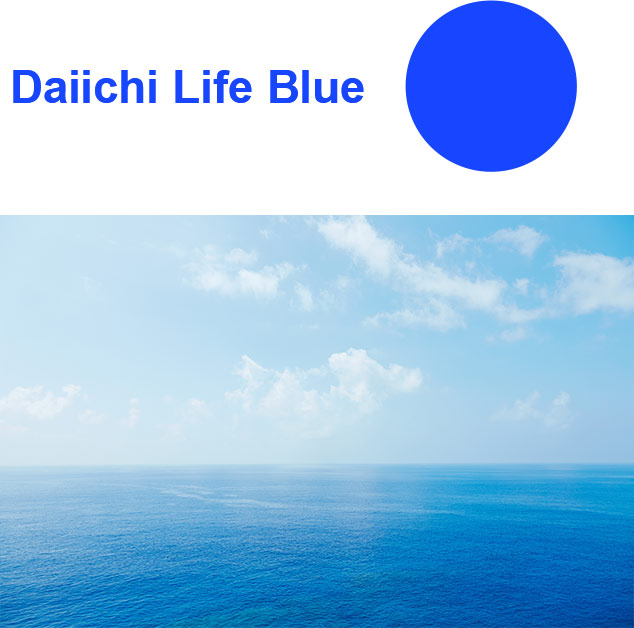A photo of the blue sea and sky inspired by Daiichi Life Blue, the corporate color.