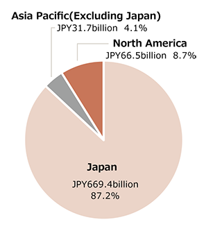 Japan JPY669.4billion 87.2% Asia Pacific (Excluding Japan) JPY31.7billion 4.1% North America JPY66.5billion 8.7%