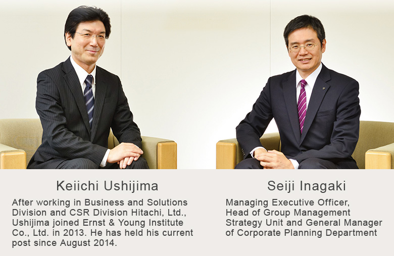 Keiichi Ushijima After working in Business and Solutions Division and CSR Division Hitachi, Ltd., Ushijima joined Ernst & Young Institute Co., Ltd. in 2013. He has held his current post since August 2014. Seiji Inagaki Managing Executive Officer, Head of Group Management Strategy Unit and General Manager of Corporate Planning Department